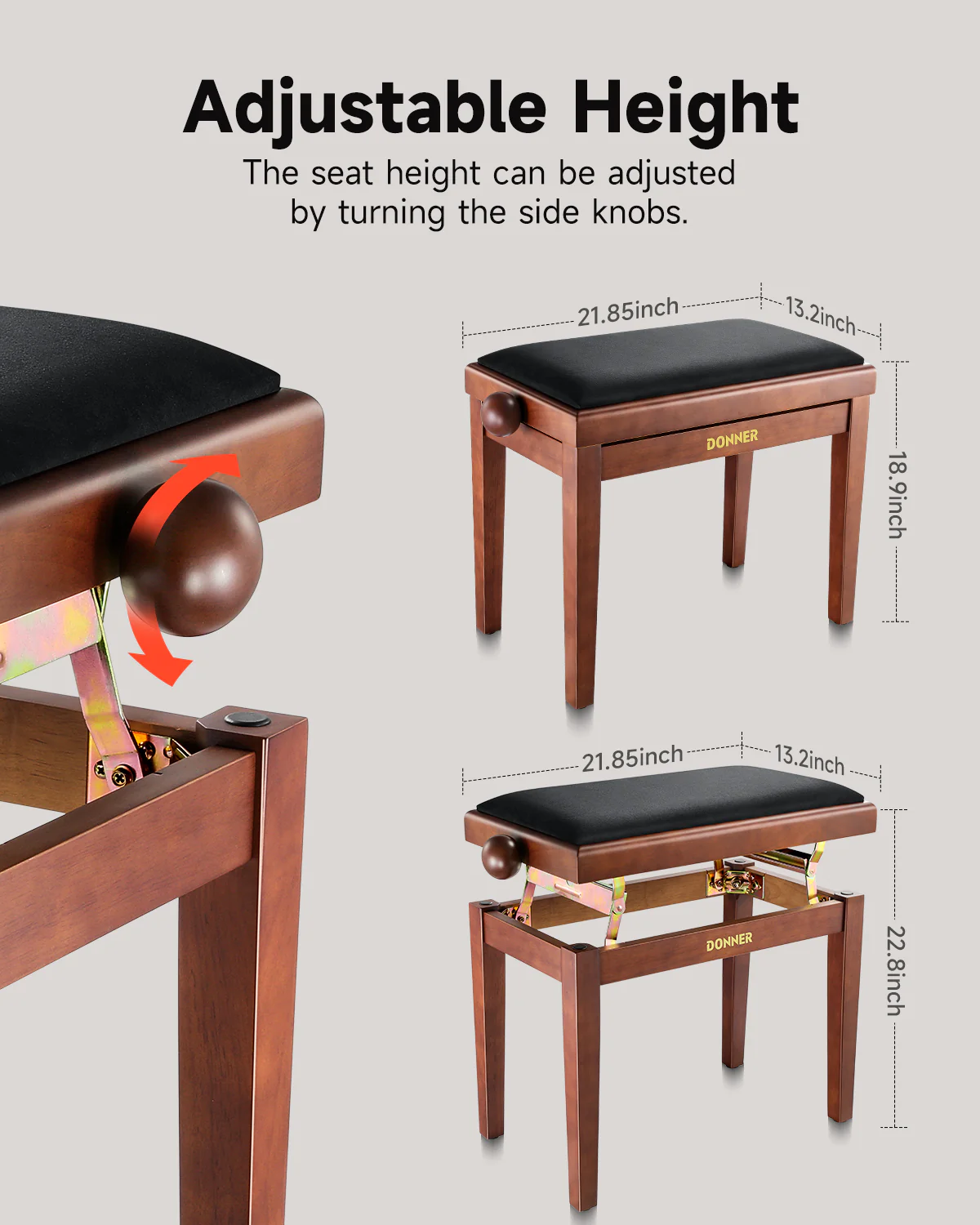 Donner Adjustable-Height Piano Bench - Image 7