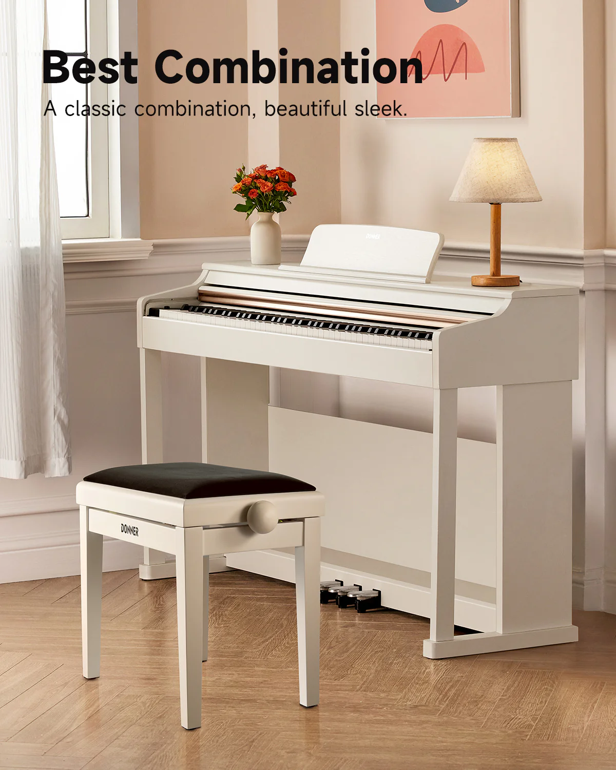 Donner Adjustable-Height Piano Bench White Matt - Image 4