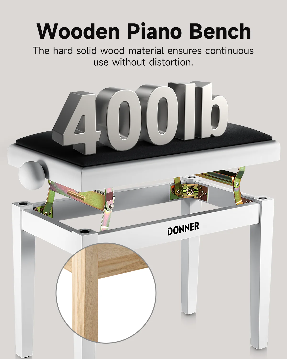 Donner Adjustable-Height Piano Bench White Matt - Image 6