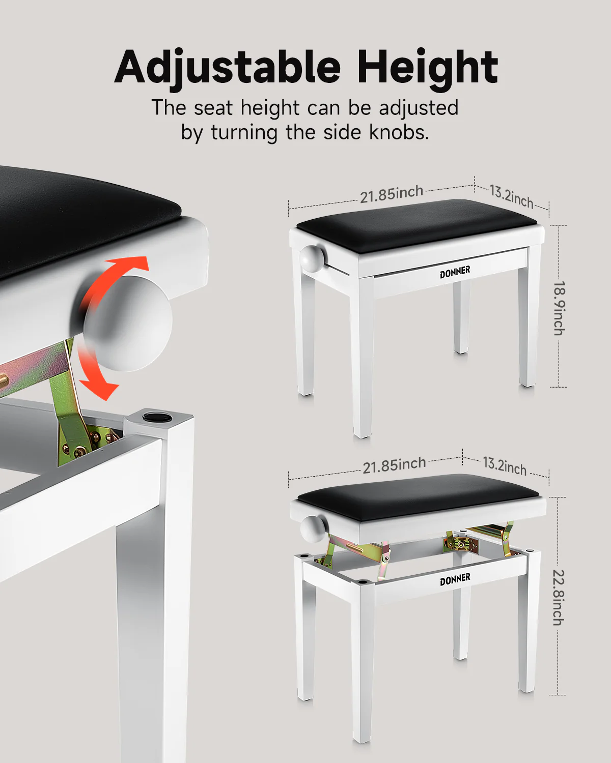 Donner Adjustable-Height Piano Bench White Matt - Image 7