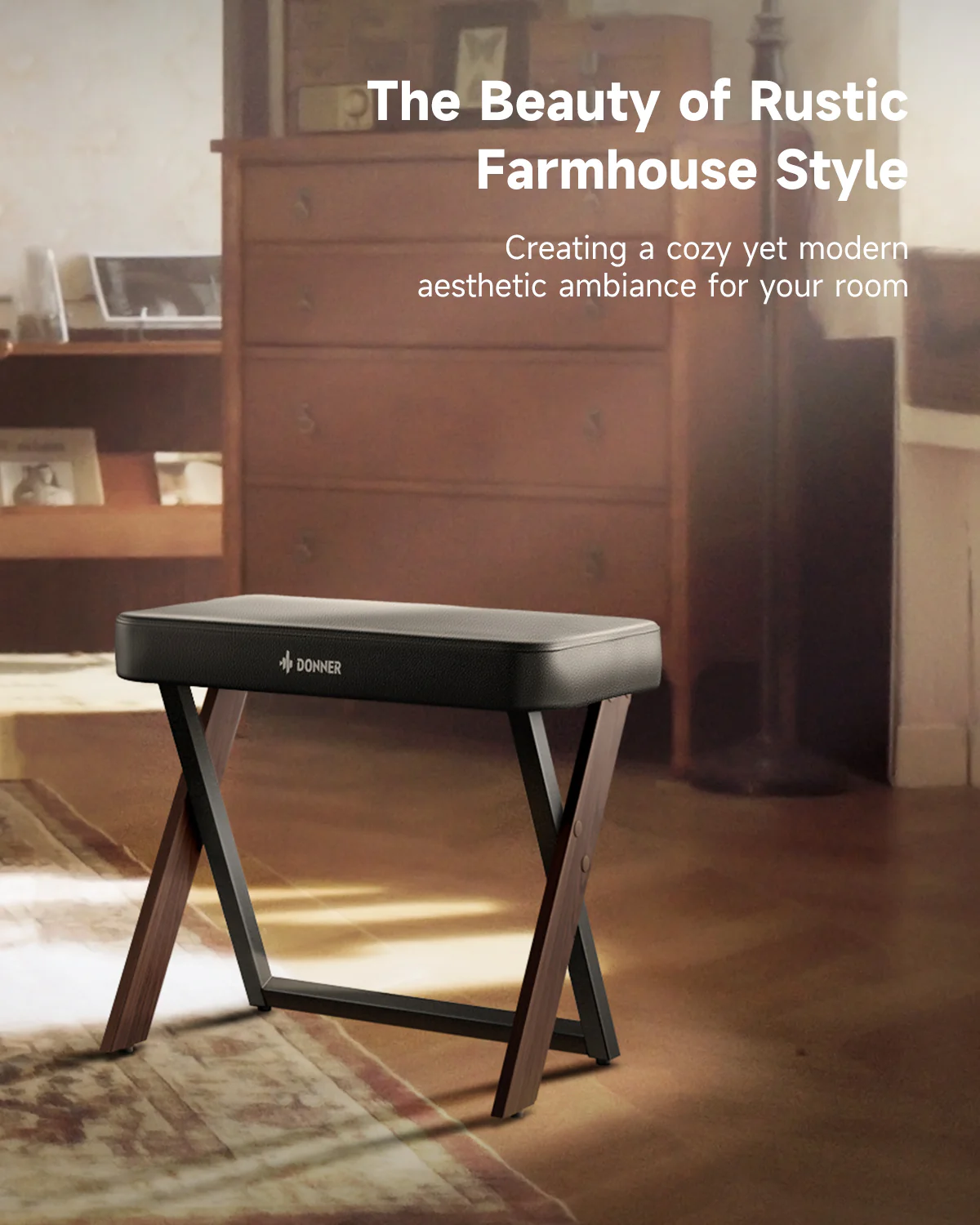 Donner DKB-300 Home Style Thick Padded Piano Bench, Walnut color - Image 7