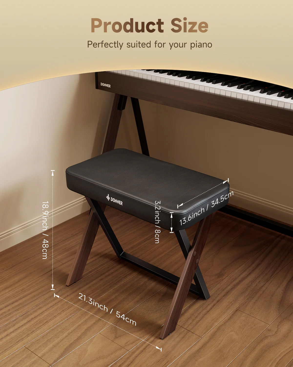 Donner DKB-300 Home Style Thick Padded Piano Bench, Walnut color - Image 8