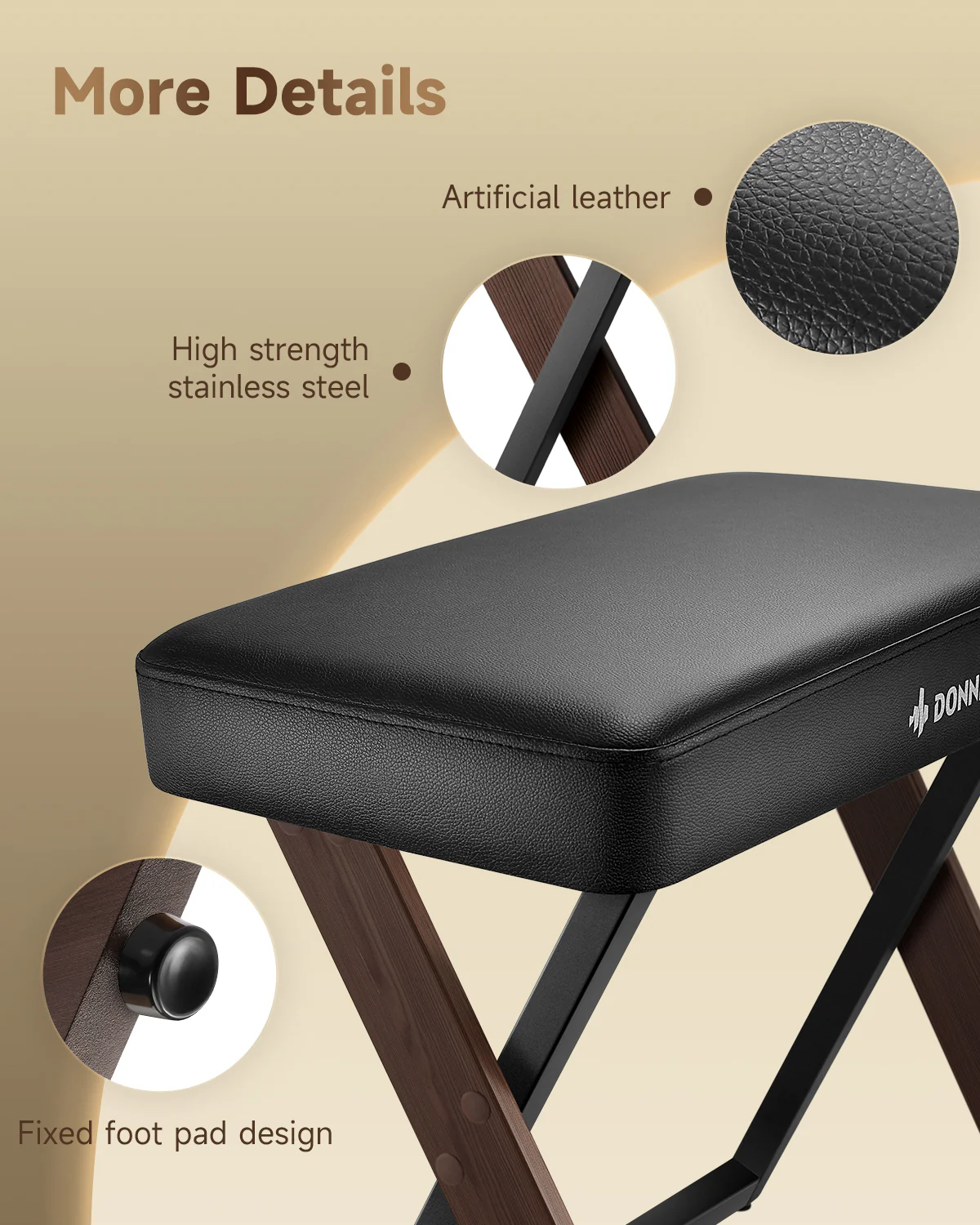 Donner DKB-300 Home Style Thick Padded Piano Bench, Walnut color - Image 9