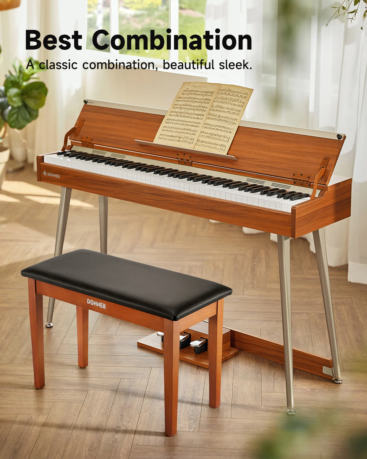 Donner Duet Piano Bench Stool with Storage Wooden - Image 4