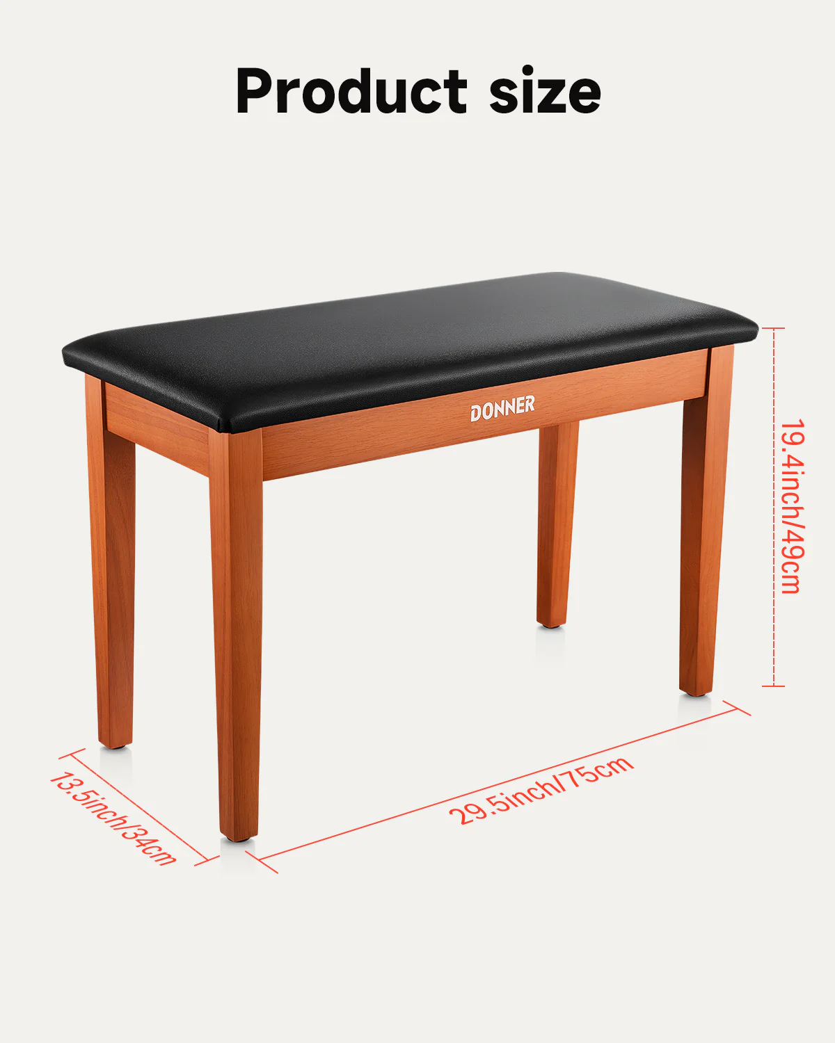 Donner Duet Piano Bench Stool with Storage Wooden - Image 6