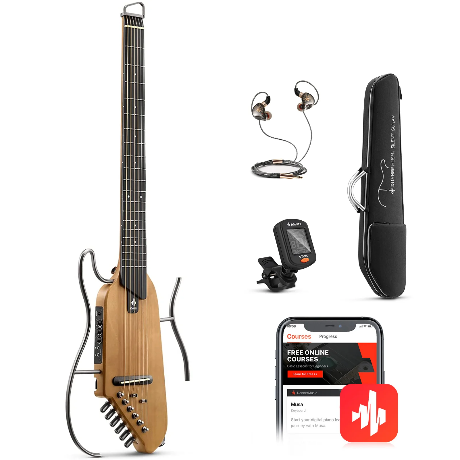 Donner HUSH™ I Acoustic-Electric Travel Guitar - Image 4