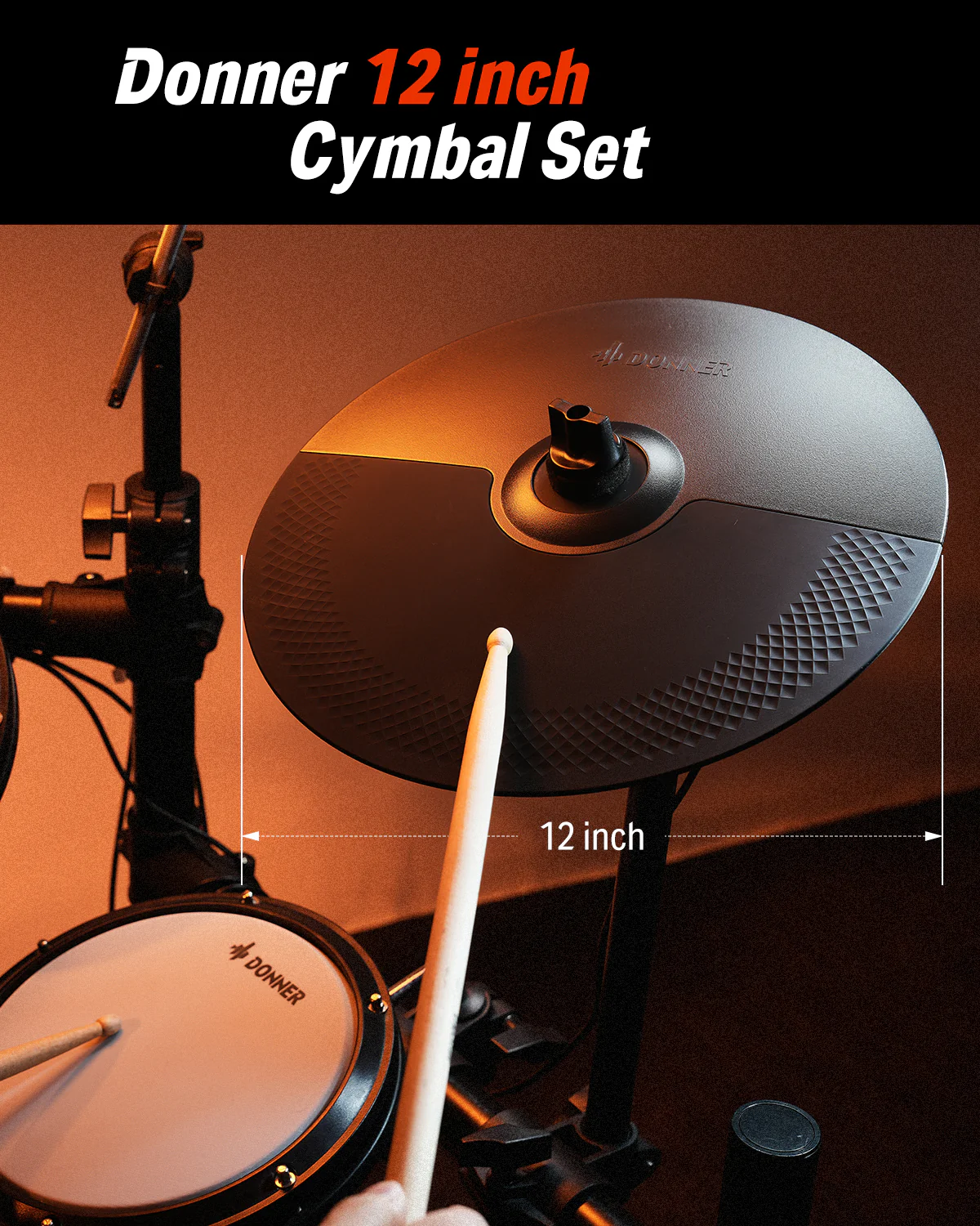 Donner Mute Cymbal Set with 12-inch Cymbals and Cymbals Stand For DED-200 Expansion - Image 6