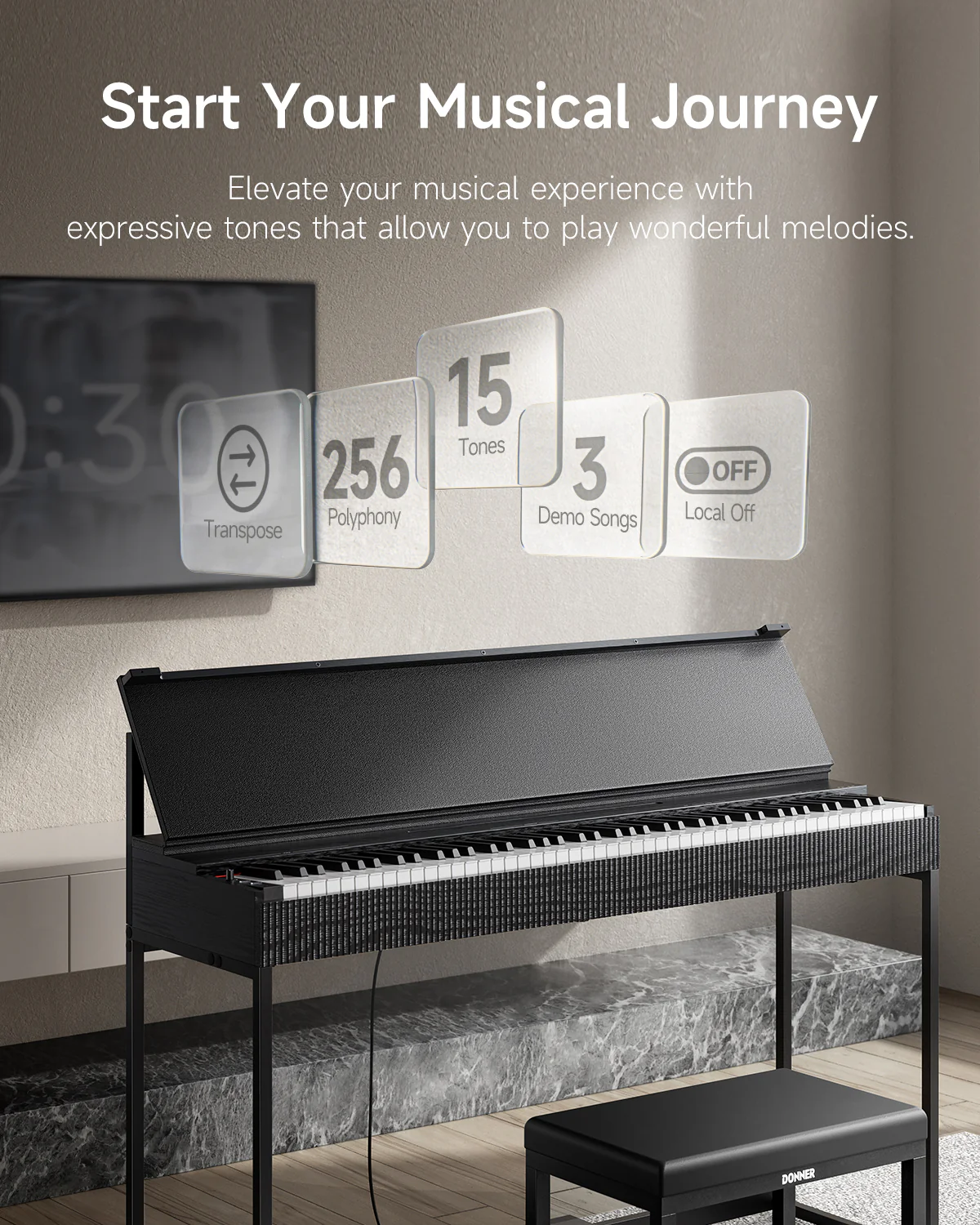Donner OURA™ S300 Stylish Digital Piano Keyboard - Image 8