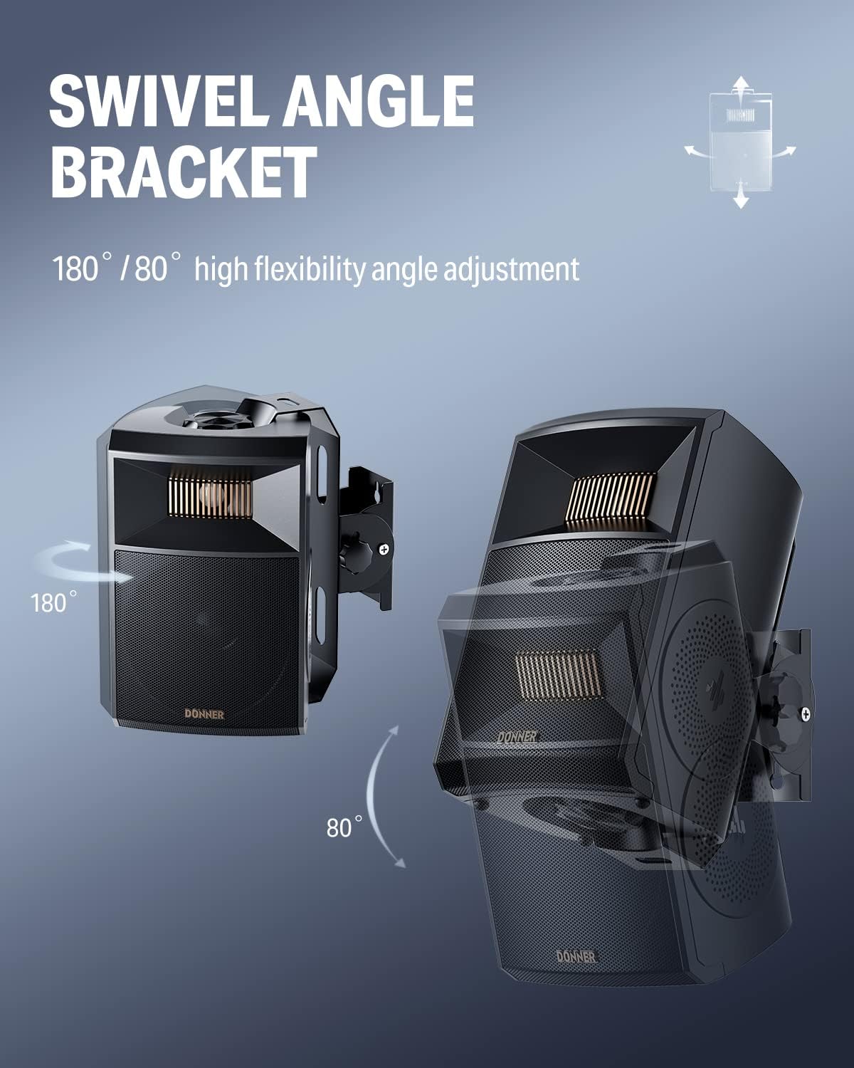 Donner Outdoor Passive Speakers (Pair) - 4.5" Waterproof Wall Mount Speakers with Powerful Bass for Garden Patio Backyard Porch, Black, M20-5 - Image 6