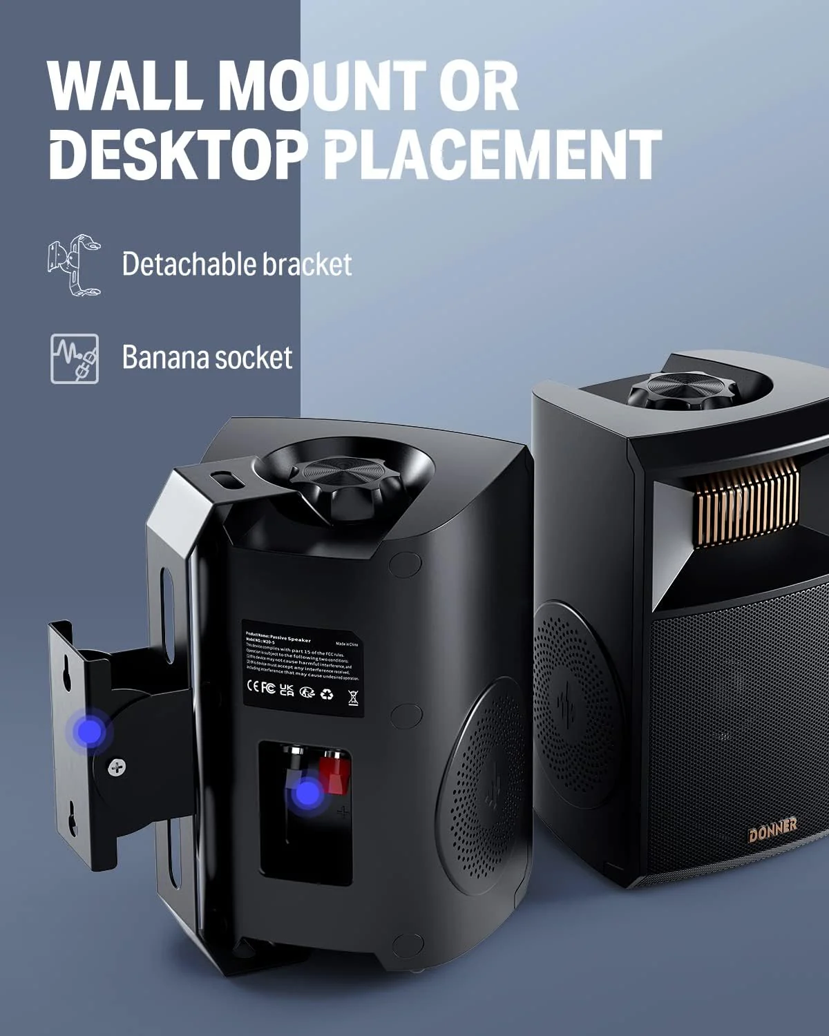 Donner Outdoor Passive Speakers (Pair) - 4.5" Waterproof Wall Mount Speakers with Powerful Bass for Garden Patio Backyard Porch, Black, M20-5 - Image 7