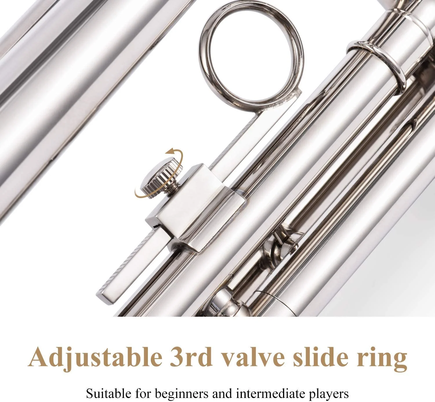 Eastar ETR-380N Trumpet Standard Student Bb Trumpet Set with 7C Mouthpiece,White Gloves,Cloth,Valve Oil,Cleaning Suit,Hard Case,Nickel - Image 4