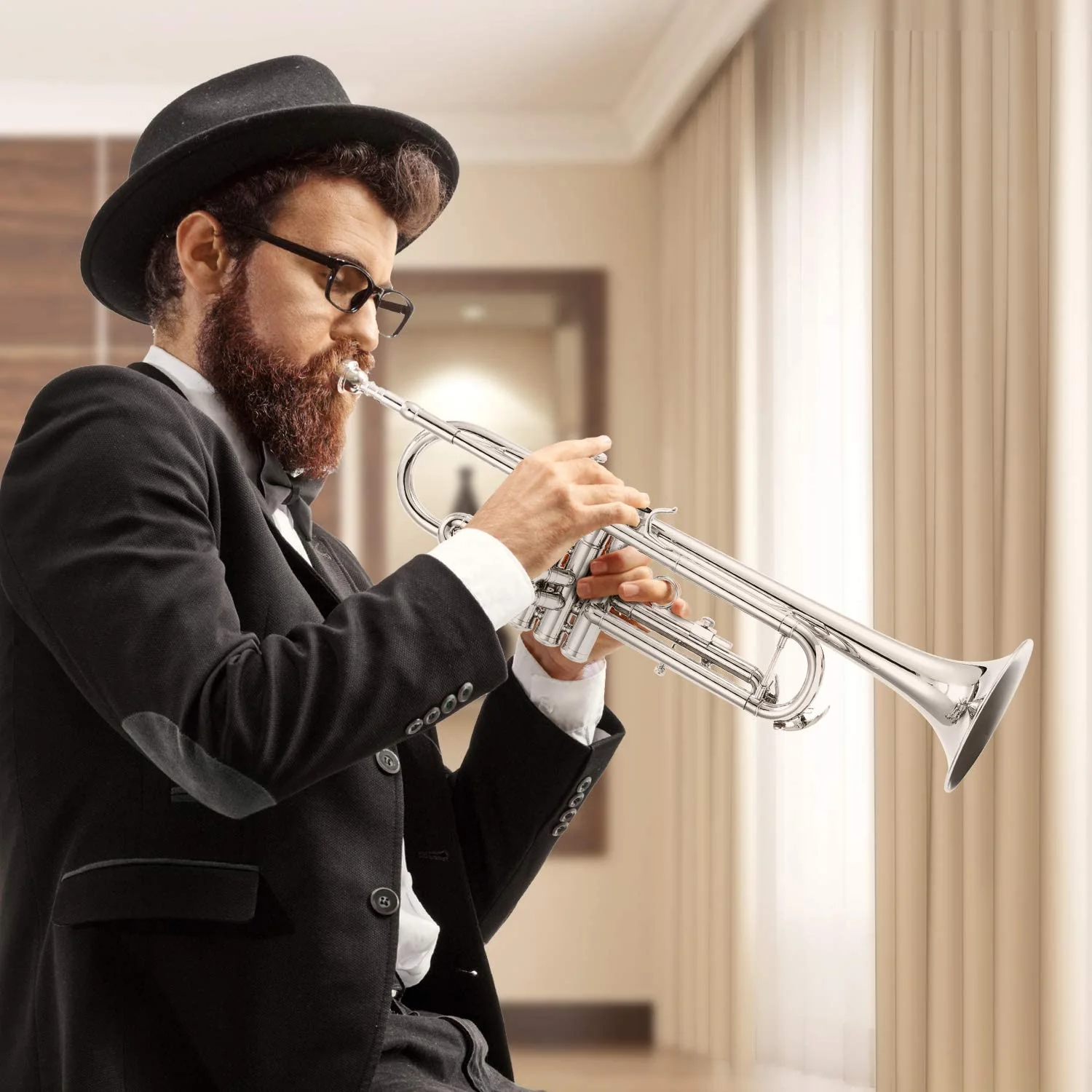 Eastar ETR-380N Trumpet Standard Student Bb Trumpet Set with 7C Mouthpiece,White Gloves,Cloth,Valve Oil,Cleaning Suit,Hard Case,Nickel - Image 6